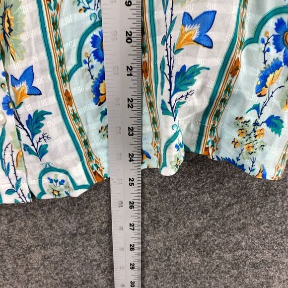 Jane & Delancey Top Women M Medium White Striped Button Up Short Sleeve Rayon - Picture 8 of 9